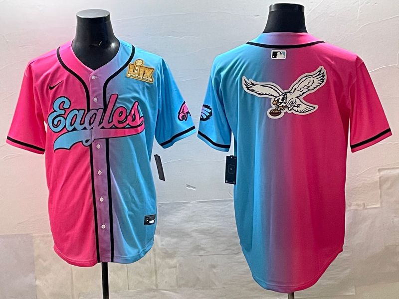 Men 2025 Philadelphia Eagles Blank Blue pink Nike Limited NFL Jersey style 013